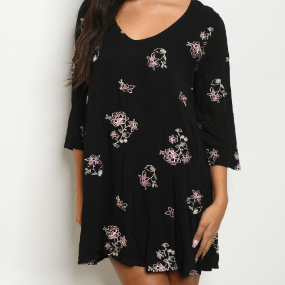 Black Embroidered Floral Dress